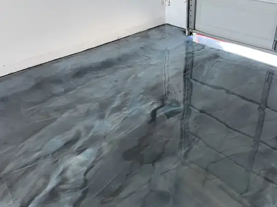 Charcoal metallic epoxy garage floor finish