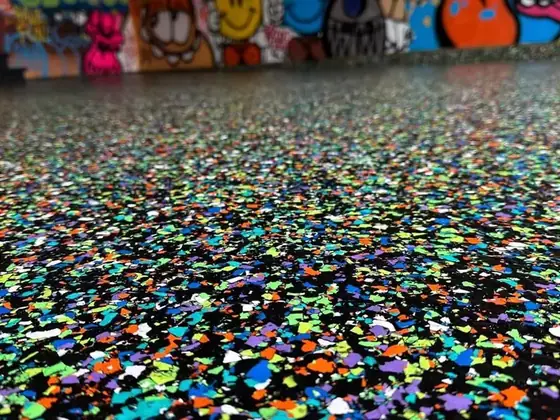 Close-up decorative flake epoxy floor texture