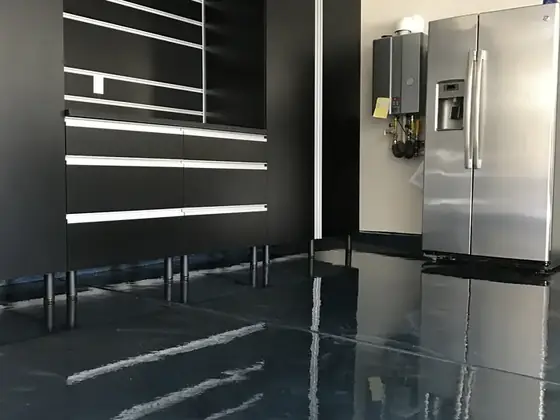 Gloss gray metallic garage floor
