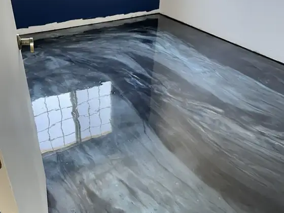 Gray metallic residential epoxy floor by Epoxy Pros