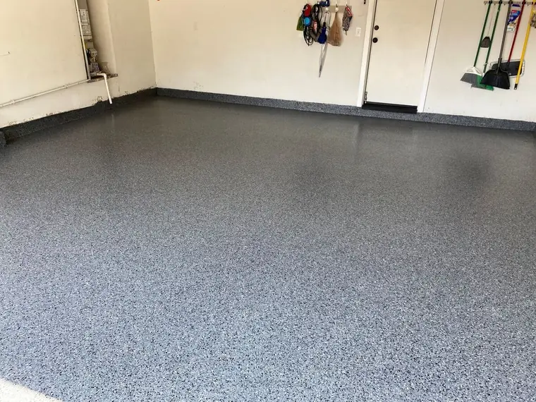 Finished gray flake epoxy garage floor project