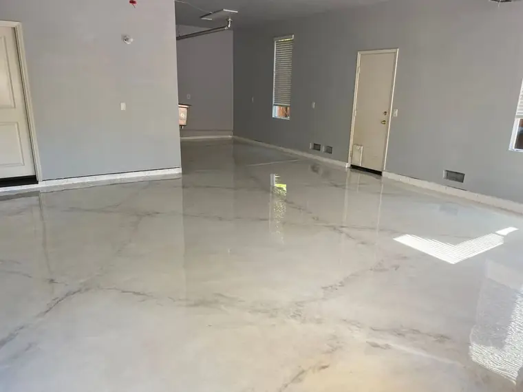 Gloss gray epoxy floor finish in Eagle style