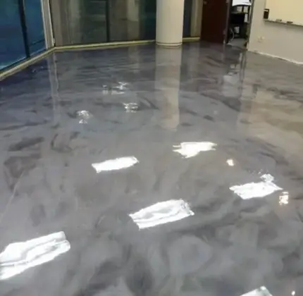 Glossy epoxy floor finish detail