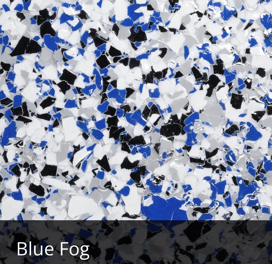 Blue Fog decorative epoxy flake sample