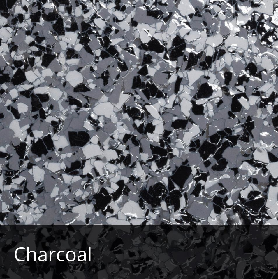 Charcoal epoxy floor flake sample