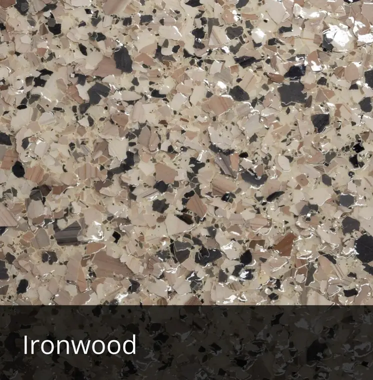 Ironwood decorative epoxy flake sample