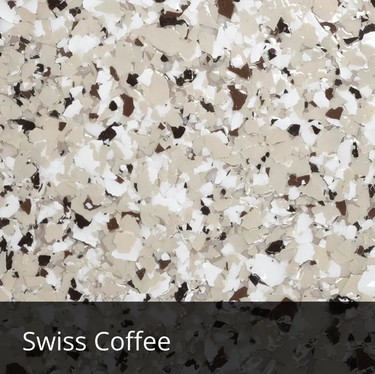 Swiss Coffee decorative epoxy flake sample