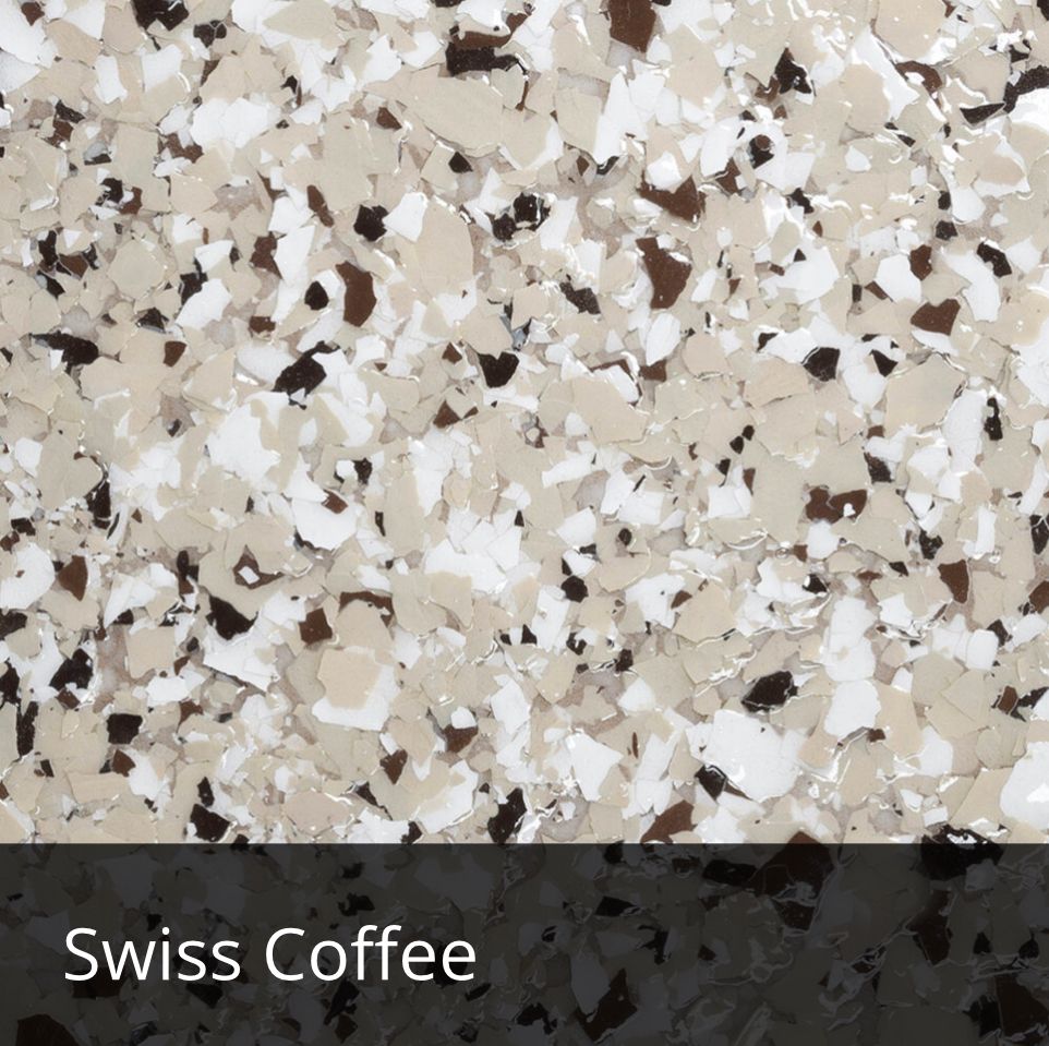Swiss Coffee decorative epoxy flake sample