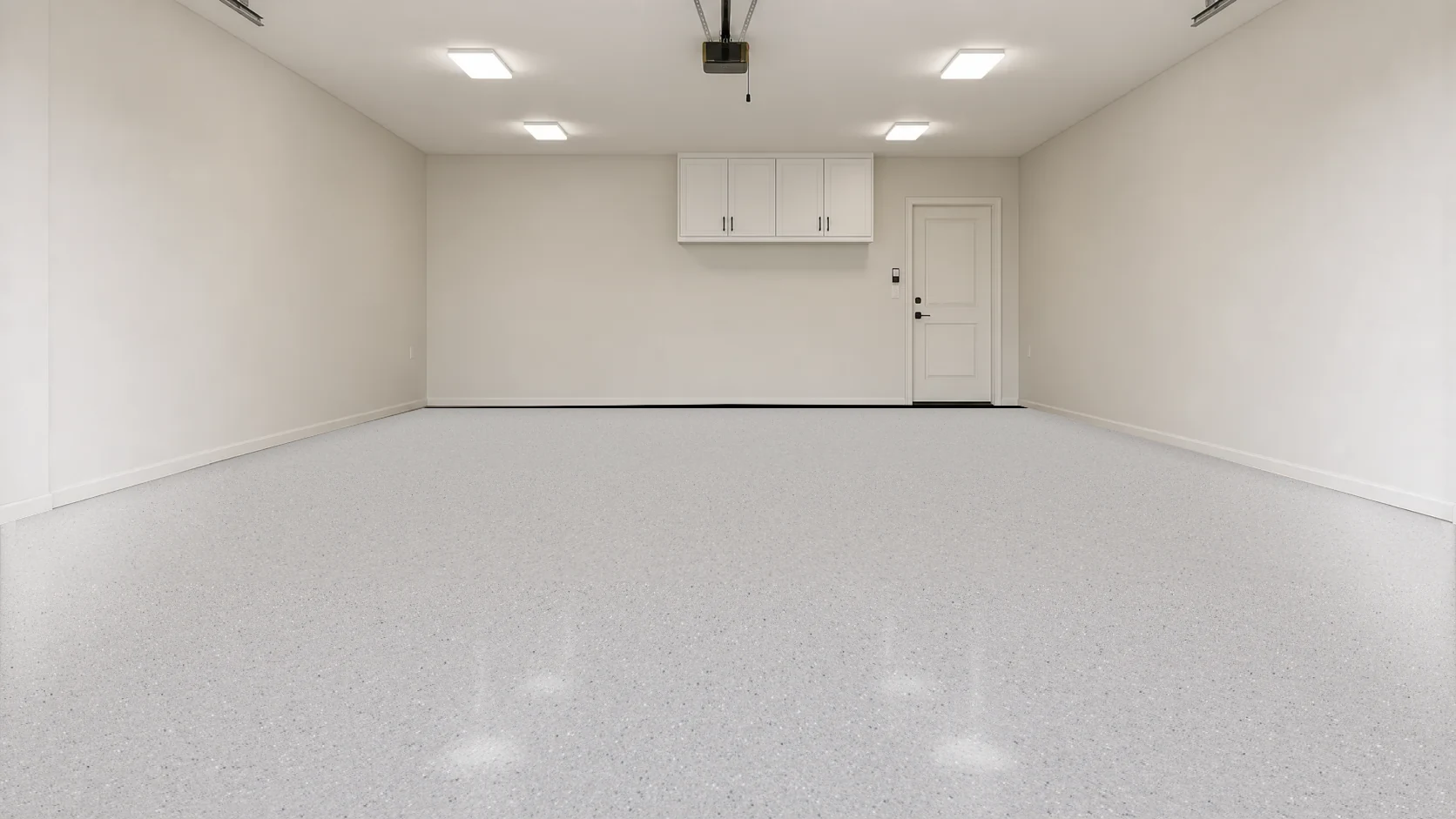 Clean two-car garage preview with a Titanium decorative flake floor